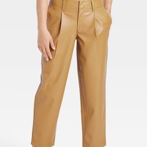 A New Day Camel Brown High-Rise Faux Leather Ankle Pants.